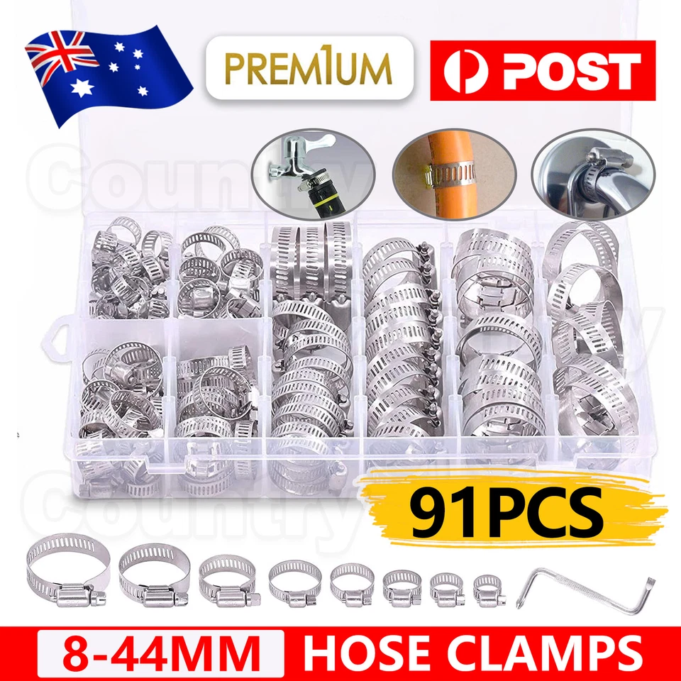 91X Stainless Steel Hose Clamps Clips Adjustable Range Worm Gear Pipe Clamp Kit - image 1 of 4
