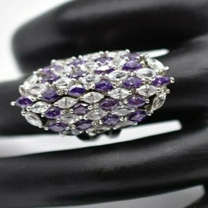 Talla 6 Anillo Brillante Púrpura Transparente Cristal Estrás Destacado Tono Plateado Bin7 - Imagen 1 de 12