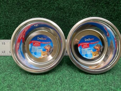 Conjunto de 2 pratos de aço inoxidável de alimentação padrão Indipets listras prata - Imagem 1 de 4