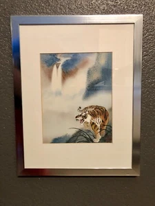 Impresión firmada por el artista Gary Poon Tai Tigre por cascada 11,5 x 14,5 enmarcada - Imagen 1 de 3