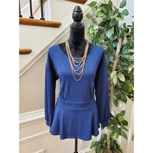 Eloquii Peplum Blue Polyester Round Neck Long Sleeve Pullover Top Shirt Size 14 - Picture 1 of 11