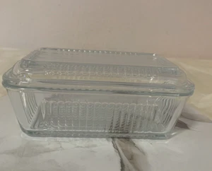 Frigorifero vintage retrò Pasabahce vetro trasparente a coste piatto burro e coperchio come nuovo - Foto 1 di 10