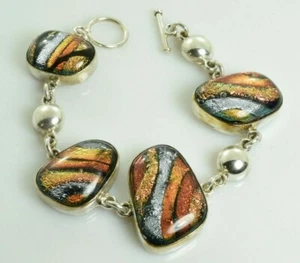 Bahnhofsarmband in Sterlingsilber mit Harz Design Knebelverschluss 7" - Bild 1 von 3