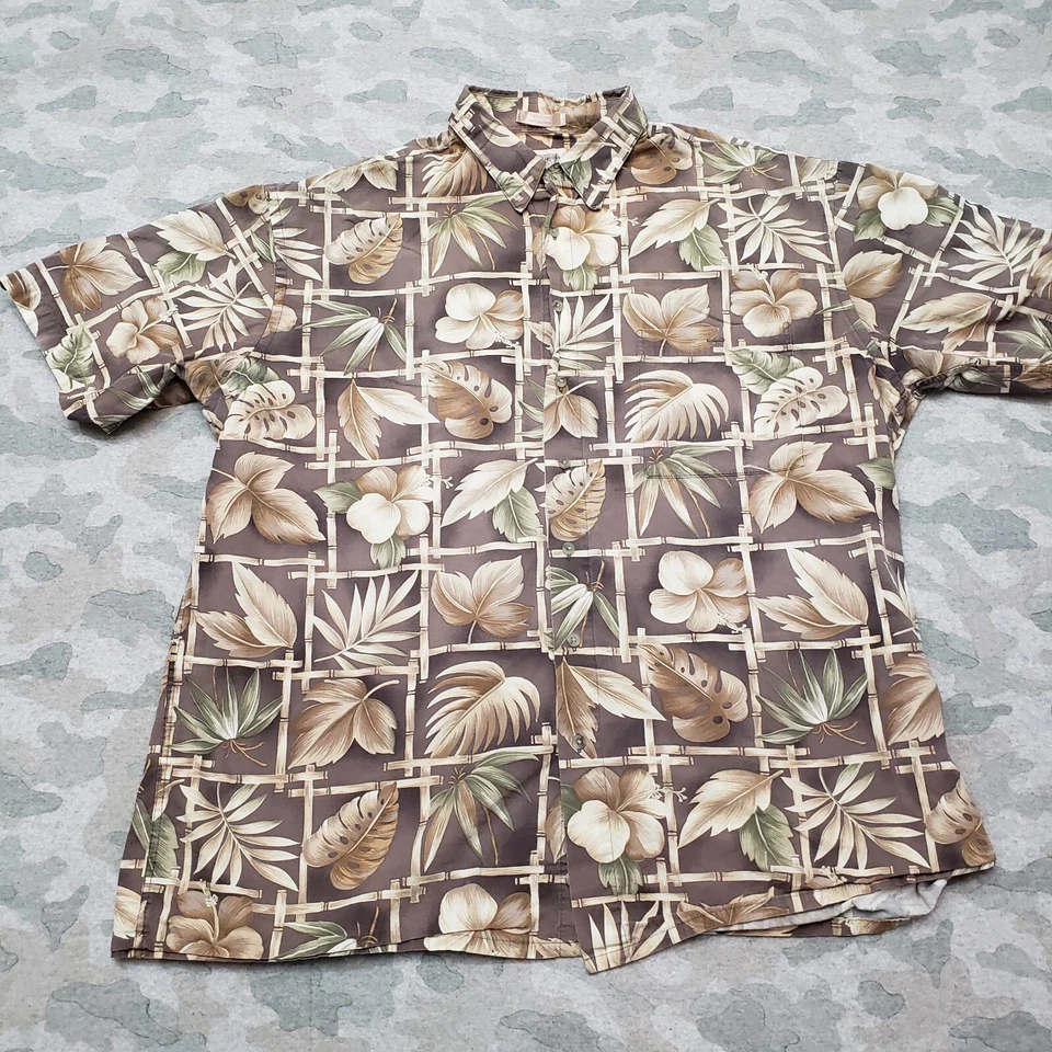 Campia Shirt Mens XLT Brown Floral Short Sleeve Button-Up Hawaiian Beach - Image 1 of 4
