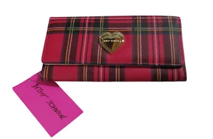 Betsey Johnson Flap Closure Wallet Fuschia Multi Plaid - Picture 1 of 4