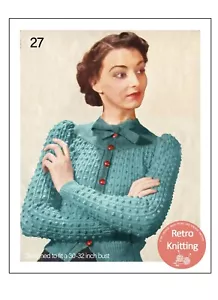 1930s Pussy Bow Jumper/Cardigan Knitting Pattern Bust 30-32 - Copy - Picture 1 of 2