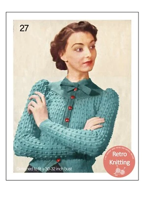 1930s Pussy Bow Jumper/Cardigan Knitting Pattern Bust 30-32 - Copy - Image 1 of 2