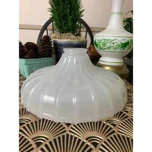 Antique opalescent milk glass hanging pendant lamp shade ribbed 10" - Picture 1 of 12