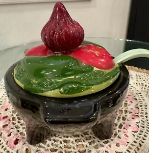 Salsa/Serving Molcajete Dish with lid & spoon. Mexican Style Footed Bowl - Picture 1 of 11