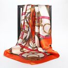 Orange klassisch quadratisch Kopftuch Halstuch Satin Seide Vintage Schal 90 cm