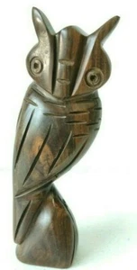 Hand Carved & Painted Wooden Owl Figurine Teak Wood Carving Gift Home Decor H1 - Picture 1 of 2