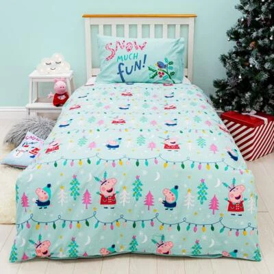 Juego de funda nórdica individual Peppa Pig muñeco de nieve Navidad niños 2 en 1 diseños panel ropa de cama Foto 1 de 3