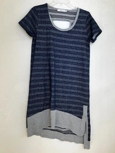 MODODOC Blue & Gray Ribbed Knit Lagenlook Asymmetrical longline top Small - Picture 1 of 7