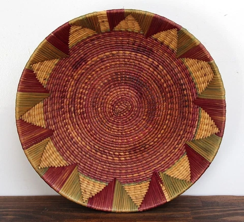 12"D VTG COILED COLORFUL PURPLE WOVEN WICKER DECORATIVE CENTERPIECE BOHO BASKET Cover