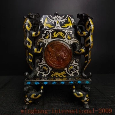 Caja de sellos de jade con incrustación plateada dorada bronce período Estados Combatientes de 8,8" Foto 1 de 4