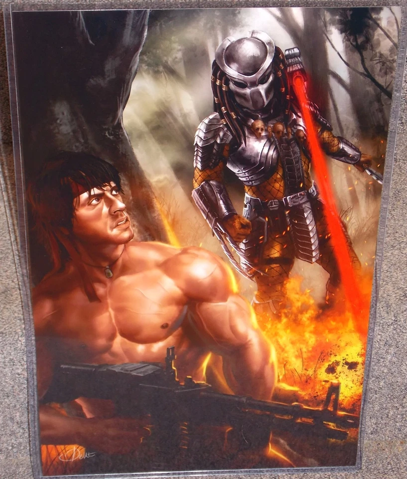 Impressão artística brilhante The Predator vs Rambo 11 x 17 pol capa de plástico rígido - Imagem 1 de 1