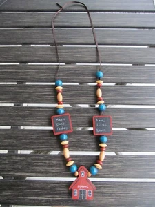 VTG Wood Necklace Teacher School Handmade Ribbon 14" - Picture 1 of 3