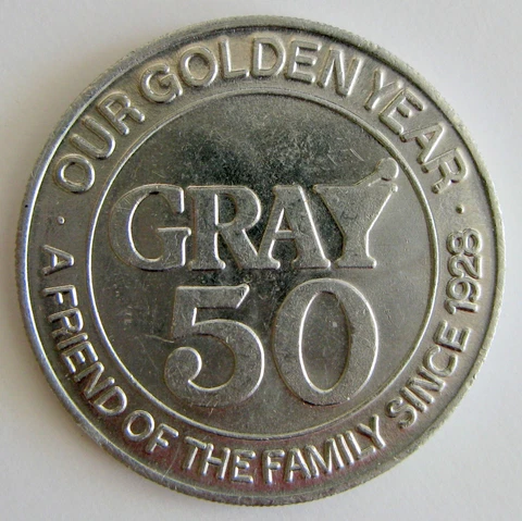 Vintage Gray Drug Store 50th Anniversary 50¢ Coin, Cleveland , Ohio Cover