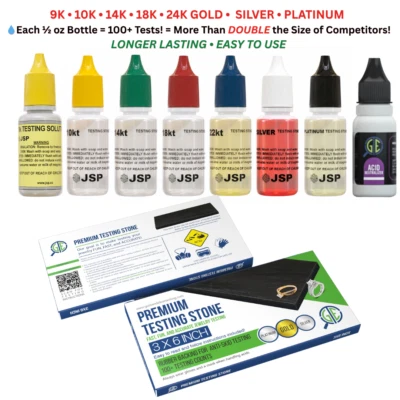 Gold Silver Platinum Testing Kit - Test 9K 10K 12K 14k 18K 22K 999 925 Sterling - Image 1 of 4