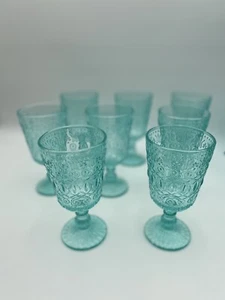 8 PIONEER WOMAN 12oz ADELINE Thick Glass GOBLET Teal/Turquoise - Picture 1 of 4