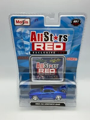Maisto All Stars Red 1966 Volkswagen VW Karmann Ghia, Blue,  1:64, NIB - Image 1 of 4