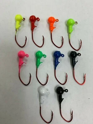EAGLE CLAW 10 Pack 1/16 painted crappie jig heads #2 sickle hooks