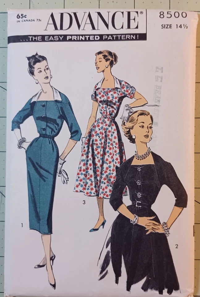 Sz 14.5 Vtg 50s Dress Slim or Flared  UC FF Advance 8500 Pattern VG Condition  - Image 1 of 4