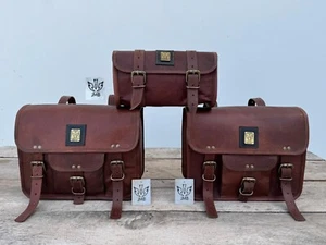 3 Alforjas Laterales Alforjas Bolsas Herramientas Motocicleta Cuero Bolsa Alforjas Marrón - Imagen 1 de 21