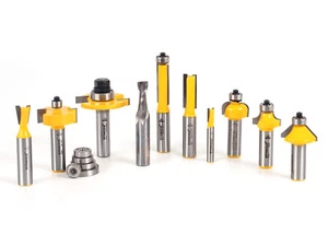 10 Bit Router Bit Set - 1/2" & 1/4" Shank - Yonico 17100 - Picture 1 of 11