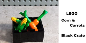 LEGO Black Crate Corn Carrots Fruit Vegetable FOOD HUSK Kernel Maize FARM Market - Picture 1 of 1