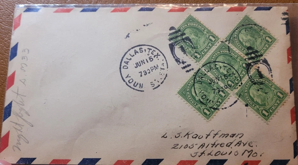 RARE Pre WAR Stamp Benjamin Franklin PLANE PATTERN 1932 WWII Airmail Cover 1/1 - Image 1 of 2