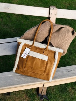 Zwillingsherz Tasche/ Shopper Wildleder-Optik & Teddyfell, braun