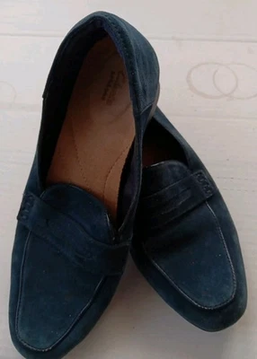 Zapatos Mocasines Clark’s Para Mujer Talla 7 Medianos Azul Gamuza Penny  Foto 1 de 4