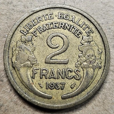 1937 France 2 Two Francs - Aluminum Bronze Coin - French - World Coin - Europe - Image 1 of 2