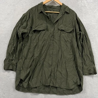 Banana Republic Shirt Womens Large Button Up Roll Tab Sleeve Blouse Utility - Image 1 of 4