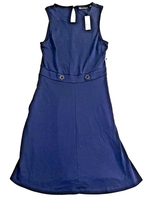 NY&C Dress Women's M Tall Sleeveless Navy Blue NEW 100% Cotton New York & Co - Image 1 of 4