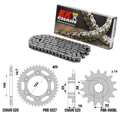 DUCATI MONSTER 750 1999-2001 catena corona pignone kit 520 PBR EK 349G Foto 1 de 4