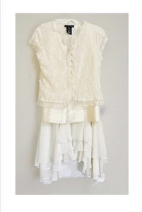 Raro conjunto de falda estilo aleta fiesta de té 3 piezas encaje marfil talla S/M/L asimétrico de colección - Imagen 1 de 10