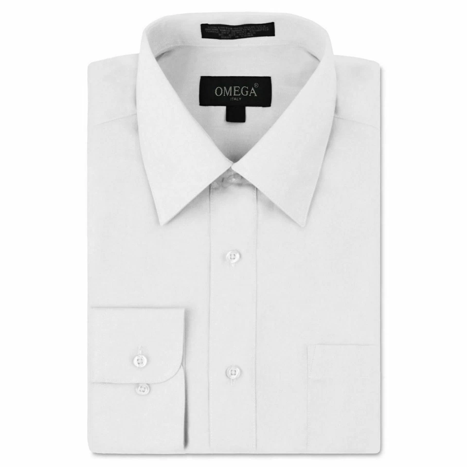 Omega Men's Premium Classic Fit Dress Shirt Long Sleeve One Pocket Solid Color White 3XL (19-19½) sleeve 34/35