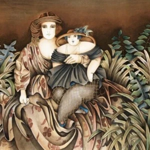 Mutter und Tochter von Haya Ran handsignierte Lithographie, nummeriert, 22,5" x 15" - Bild 1 von 7