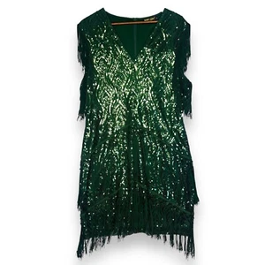 BABEYOND Sequin Flapper Dress Green Great Gatsby Fringe 20s Party Costume XXL - Picture 1 of 14