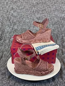 Tory Burch Raffia Wedge Sandal Women's Size 9 M Pink Magnolia - Picture 1 of 9