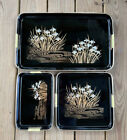 Vintage Japanese 3-Nesting Lacquerware Serving Tray Set With Original Box NIB