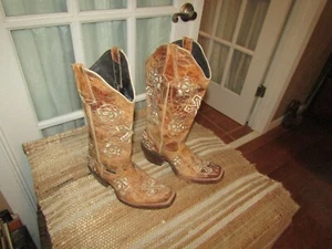 Sergal Square Toe Cowgirl Cross Studded Western Boots Youth size 5.5 Mex 24.5 - Picture 1 of 10