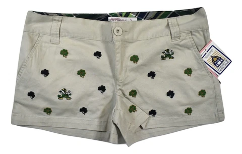 E5 NCAA Womens Notre Dame Fighting Irish Beige Shorts NWT 1, 3, 5, 7 Cover