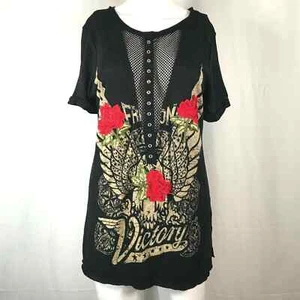 Emory Park Shirt Damen Gr. S schwarz distressed Engelsflügel Victory Baumwolle Tee - Bild 1 von 9