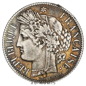 France 1 franc Cérès 1850 BB argent différent Abeille TTB Strasbourg TRES RARE ! - Picture 1 of 2