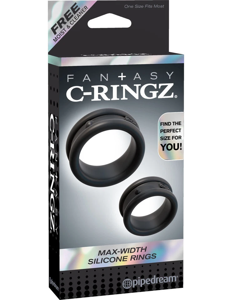 ANELLO FALLICO PENE SILICONE SET 2 PEZZI MISURE DIVERSE C-RINGZ PIPEDREAM NERO - Immagine 1 di 1