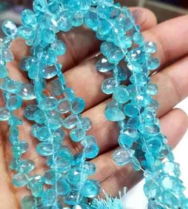 Natural A++ Blue Apatite Faceted Pear Gemstone Loose Beads 8" For Jewelry Making - Picture 1 of 6