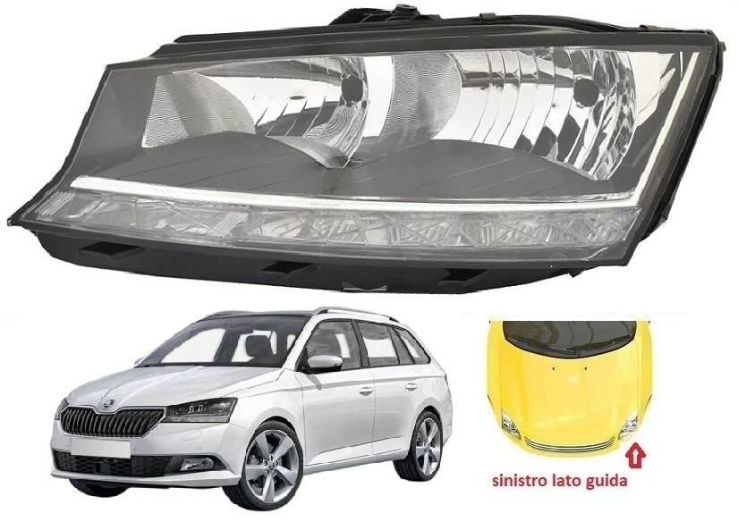 FARO FANALE PROIETTORE SX H7-H7 C/LUCE DIURNA A LED SKODA FABIA 2018-2021 NUOVO - Immagine 1 di 1
